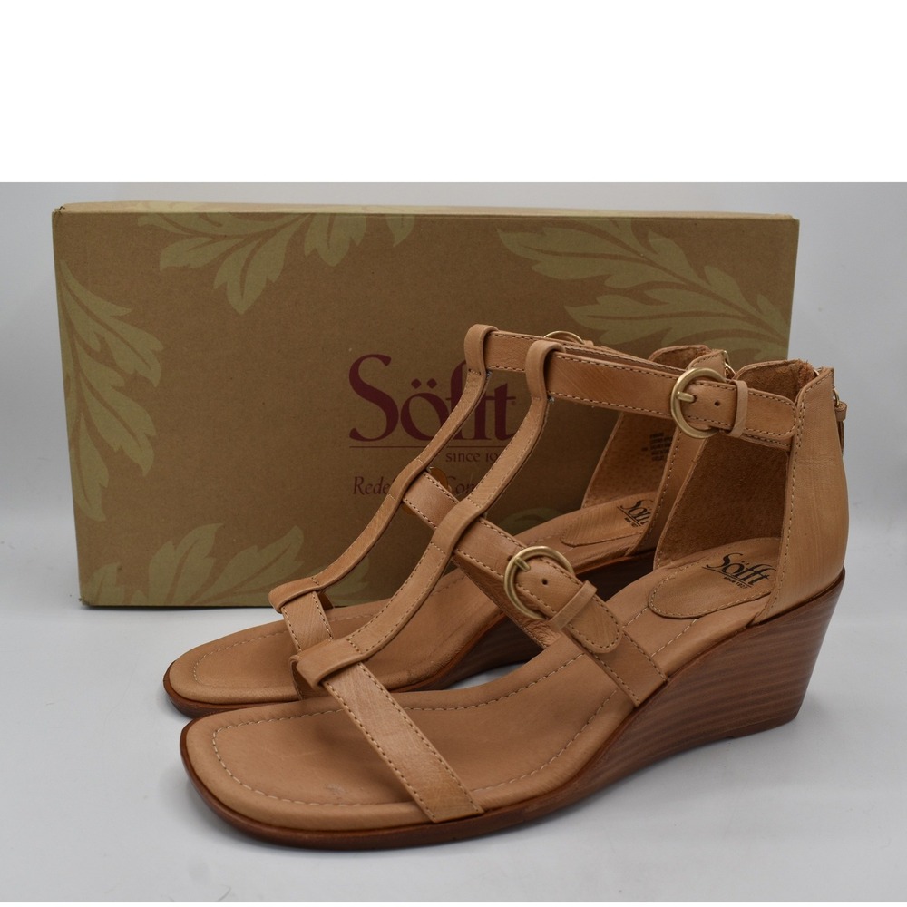 Sofft Women Size 10 Gaige Caramel Leather Gladiator Wedge Peep Toe Sandals Shoes
